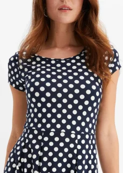 bonprix Kleider|Nachhaltigere Materialien^Jerseykleid aus Viskose-Mix dunkelblau/wollweiß gepunktet