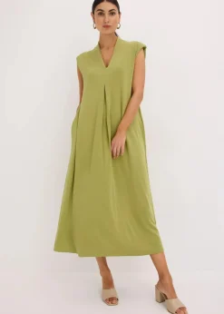 bonprix Kleider|Bekleidung·Pullover & Strickjacken^Jerseykleid aus Viskose-Mix mit Schulterpolster goldoliv