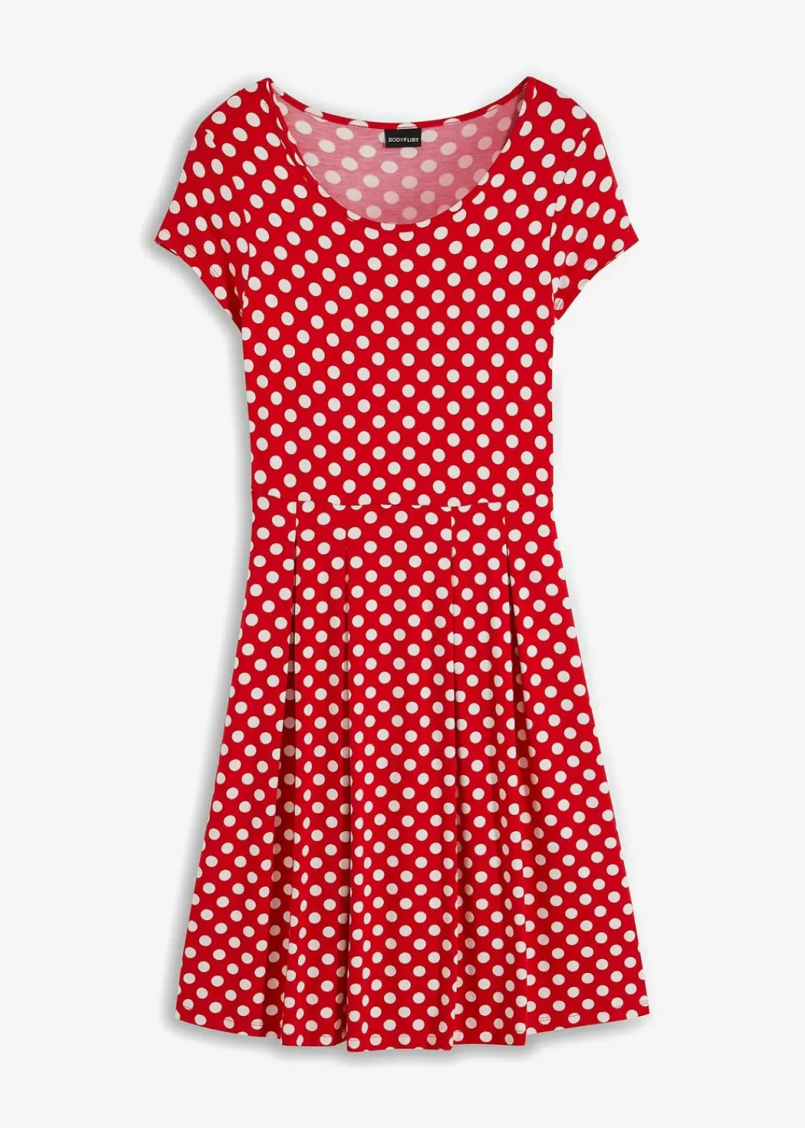 bonprix Kleider|Nachhaltigere Materialien^Jerseykleid aus Viskose-Mix erdbeere/weiß gepunktet