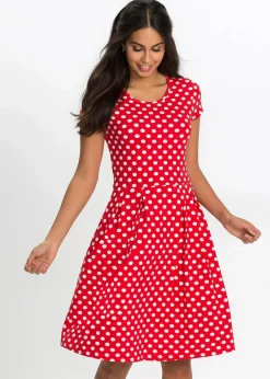 bonprix Kleider|Nachhaltigere Materialien^Jerseykleid aus Viskose-Mix erdbeere/weiß gepunktet