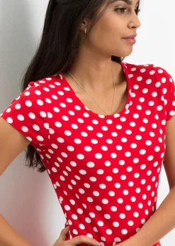 bonprix Kleider|Nachhaltigere Materialien^Jerseykleid aus Viskose-Mix erdbeere/weiß gepunktet