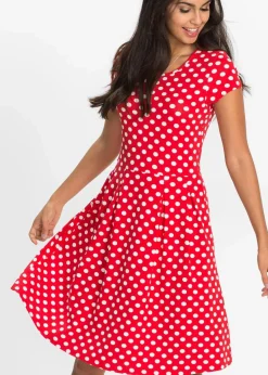 bonprix Kleider|Nachhaltigere Materialien^Jerseykleid aus Viskose-Mix erdbeere/weiß gepunktet