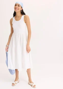 bonprix Nachhaltigere Materialien|Bekleidung·Pullover & Strickjacken^Jerseykleid im Materialmix weiß