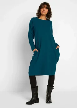 bonprix Bekleidung·Pullover & Strickjacken|Kleider^Jerseykleid in O-Shape blaupetrol