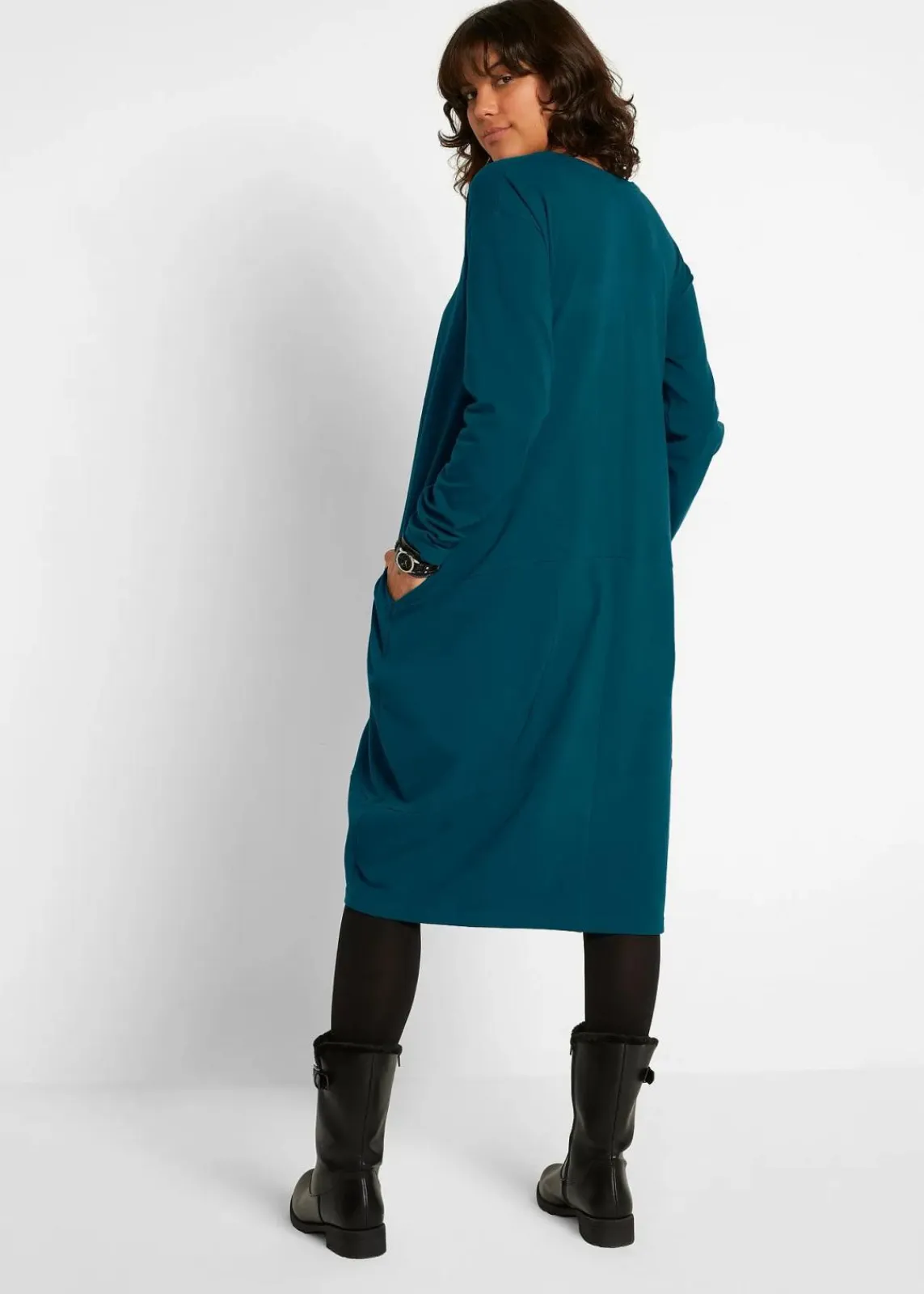 bonprix Bekleidung·Pullover & Strickjacken|Kleider^Jerseykleid in O-Shape blaupetrol