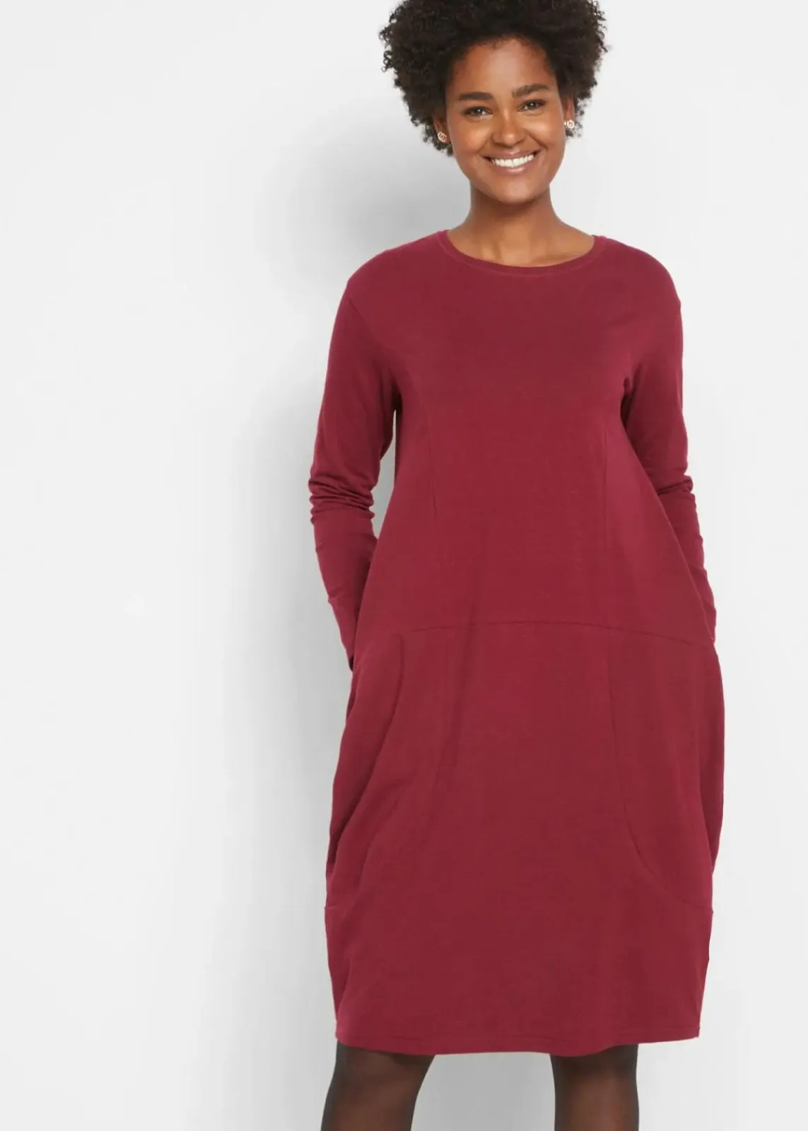 bonprix Kleider|Bekleidung·Pullover & Strickjacken^Jerseykleid in O-Shape rhododendronrot