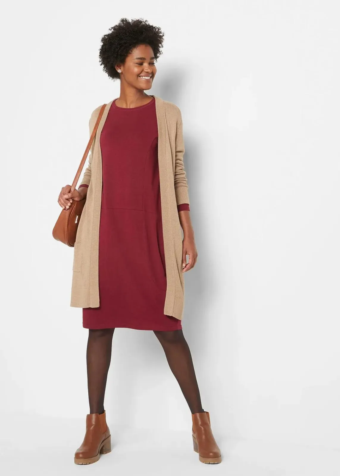 bonprix Kleider|Bekleidung·Pullover & Strickjacken^Jerseykleid in O-Shape rhododendronrot