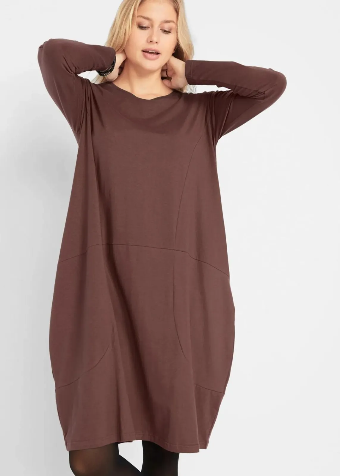 bonprix Kleider|Bekleidung·Pullover & Strickjacken^Jerseykleid in O-Shape terrabraun