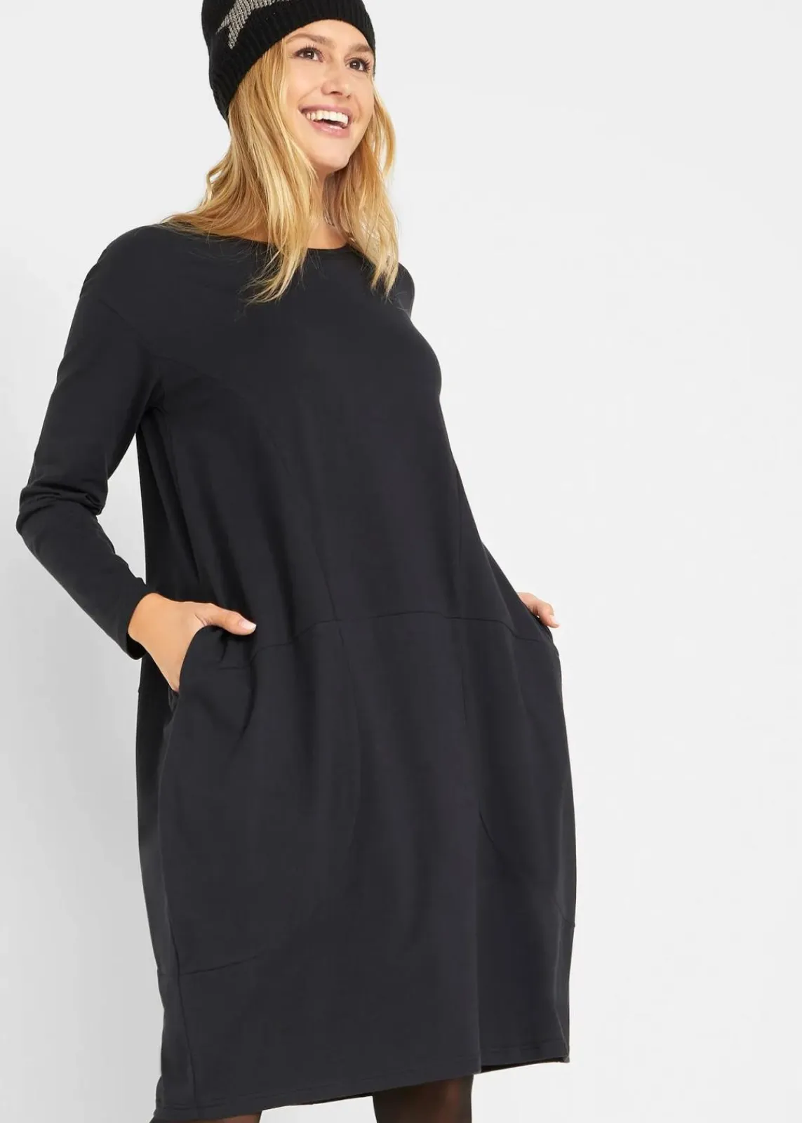 bonprix Kleider|Bekleidung·Pullover & Strickjacken^Jerseykleid in O-Shape schwarz