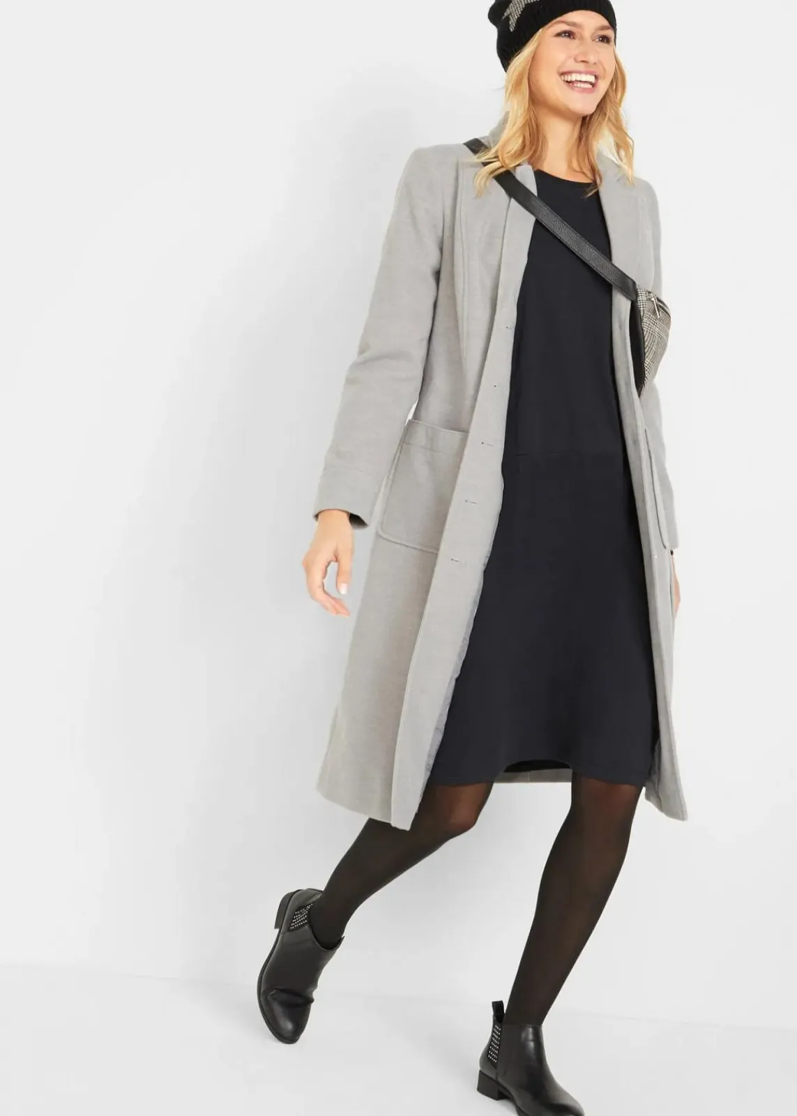 bonprix Kleider|Bekleidung·Pullover & Strickjacken^Jerseykleid in O-Shape schwarz