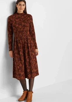 bonprix Bekleidung·Pullover & Strickjacken|Kleider^Jerseykleid mir Druck, langarm kaffeebraun geblümt