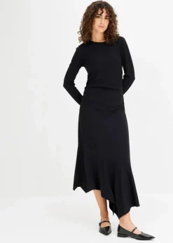 bonprix Bekleidung·Pullover & Strickjacken|Kleider^Jerseykleid mit asymmetrischem Saum schwarz