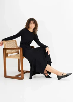 bonprix Bekleidung·Pullover & Strickjacken|Kleider^Jerseykleid mit asymmetrischem Saum schwarz