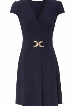 bonprix Kurzgrößen|Kurzgrößen^Jerseykleid mit dekorativer Schließe dunkelblau