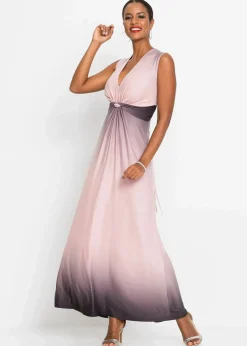 bonprix Kleider|Festliche Mode^Jerseykleid mit Drapierung rosa/grau