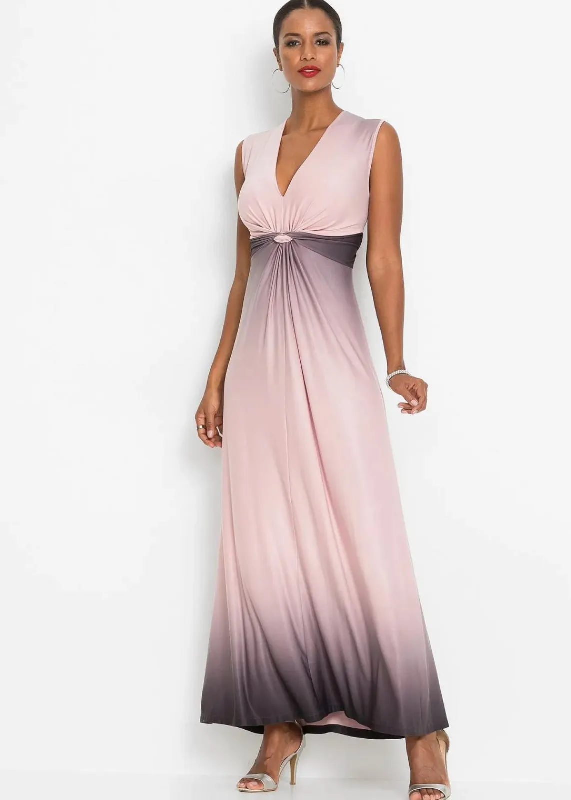 bonprix Kleider|Festliche Mode^Jerseykleid mit Drapierung rosa/grau