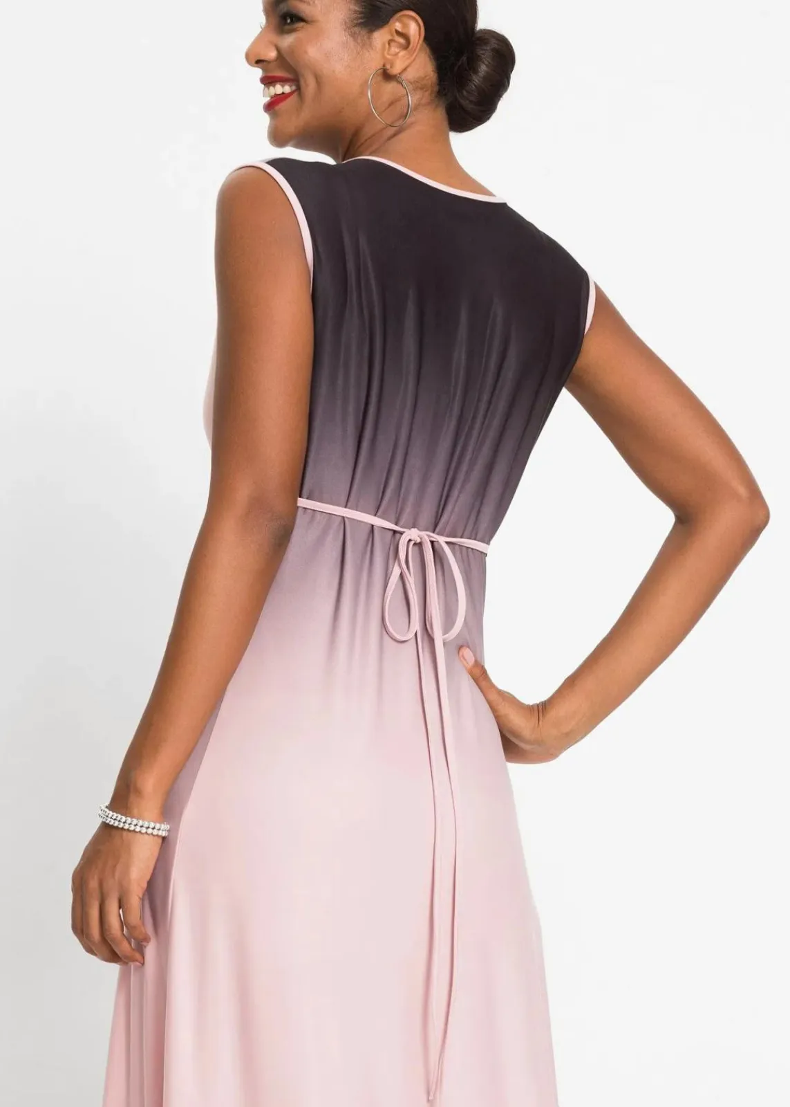 bonprix Kleider|Festliche Mode^Jerseykleid mit Drapierung rosa/grau