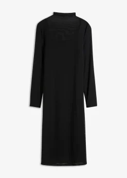 bonprix Bekleidung·Pullover & Strickjacken|Kleider^Jerseykleid mit Mesh schwarz
