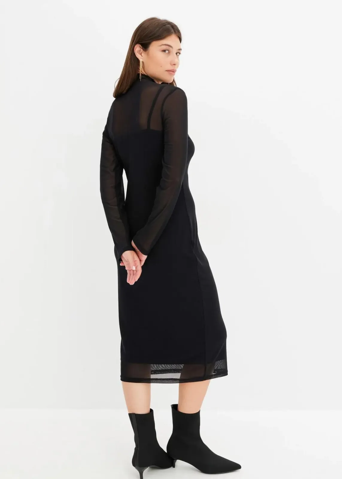 bonprix Bekleidung·Pullover & Strickjacken|Kleider^Jerseykleid mit Mesh schwarz