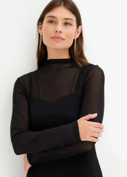 bonprix Bekleidung·Pullover & Strickjacken|Kleider^Jerseykleid mit Mesh schwarz