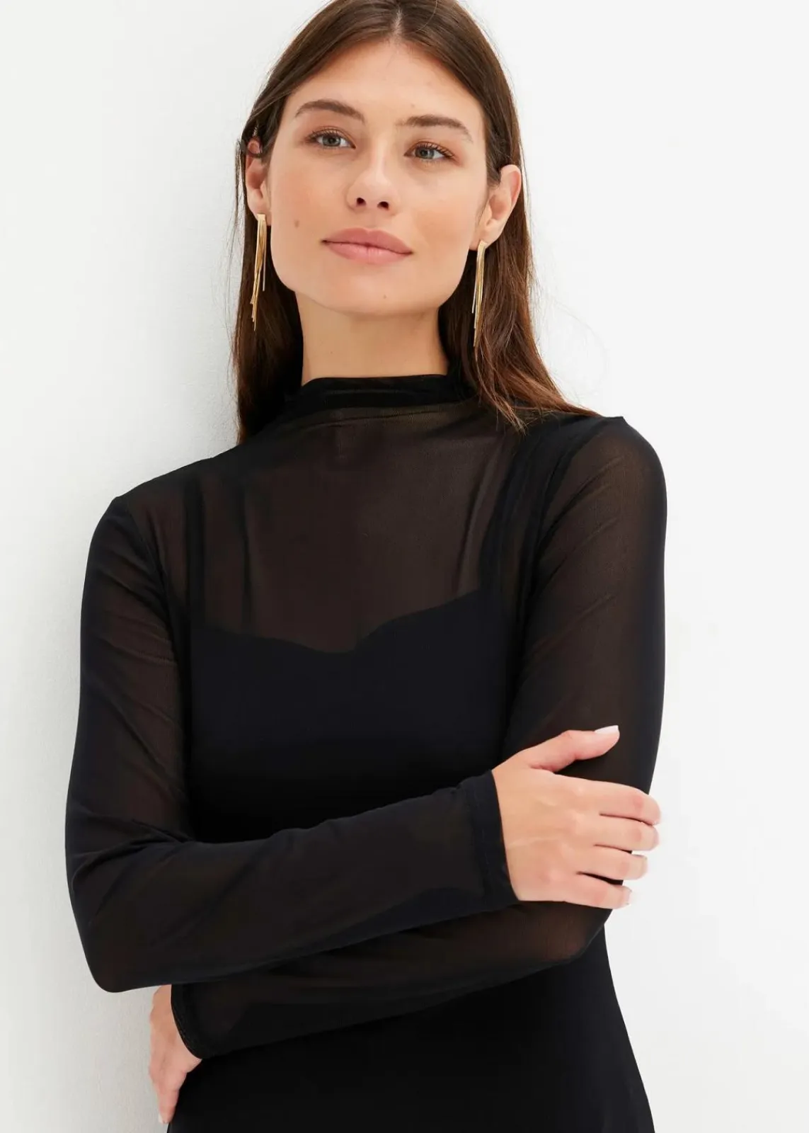 bonprix Bekleidung·Pullover & Strickjacken|Kleider^Jerseykleid mit Mesh schwarz