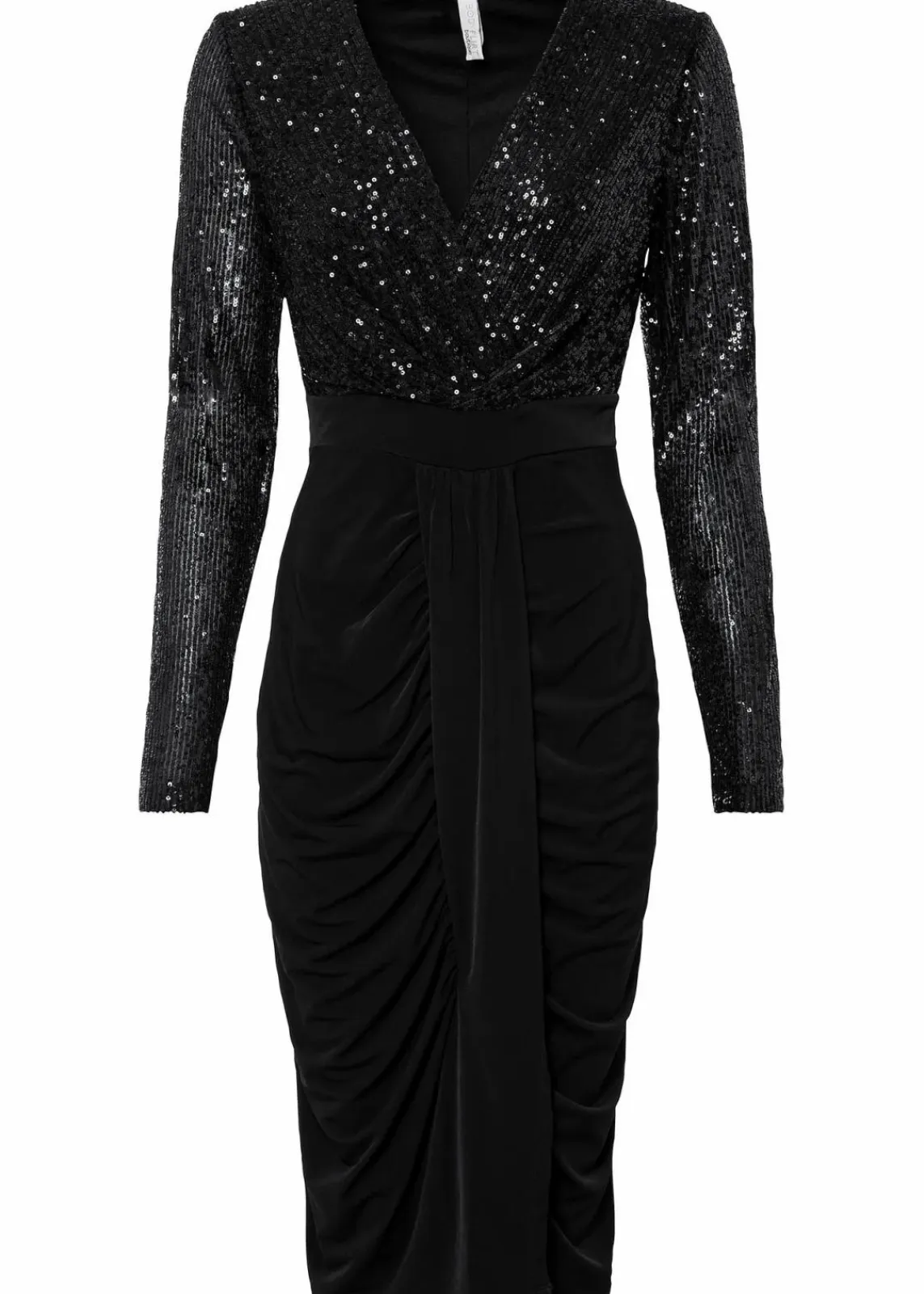 bonprix Bekleidung·Pullover & Strickjacken|Kleider^Jerseykleid mit Pailletten und Drapierung schwarz