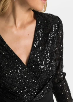 bonprix Bekleidung·Pullover & Strickjacken|Kleider^Jerseykleid mit Pailletten und Drapierung schwarz