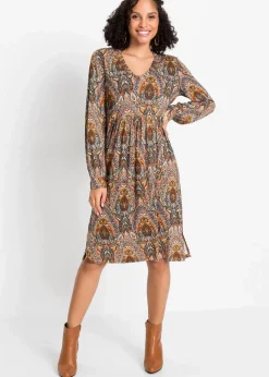 bonprix Bekleidung·Pullover & Strickjacken|Kleider^Jerseykleid mit Paisley rot/bunt Paisley