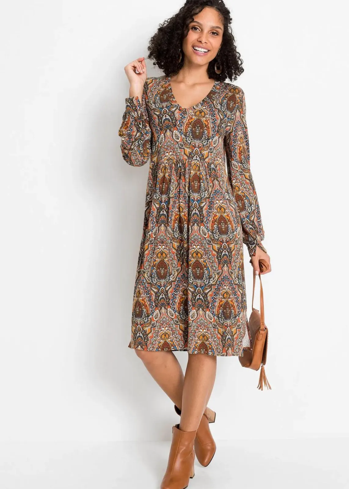 bonprix Bekleidung·Pullover & Strickjacken|Kleider^Jerseykleid mit Paisley rot/bunt Paisley