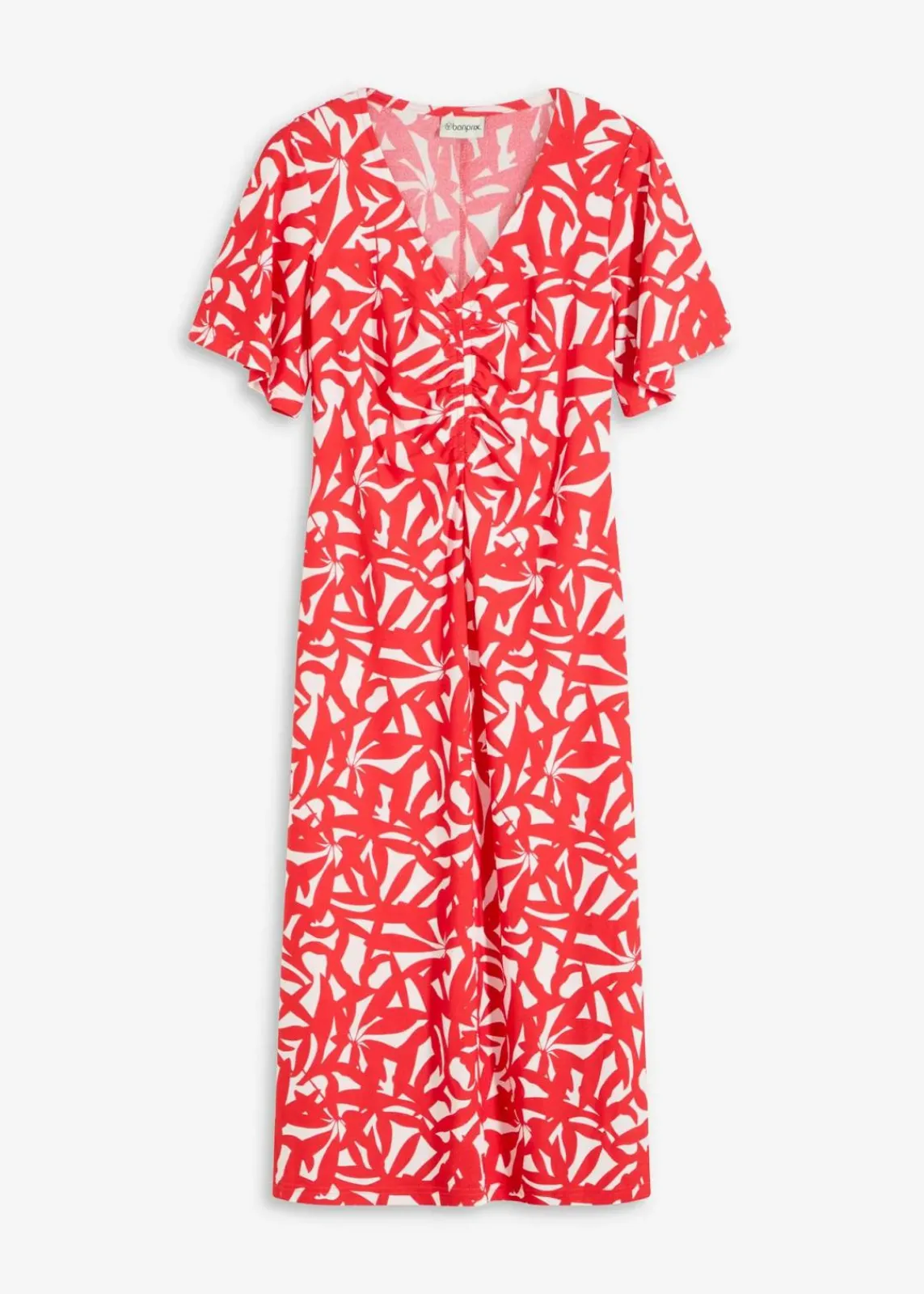 bonprix Kleider^Jerseykleid mit Raffung erdbeere/wollweiß bedruckt