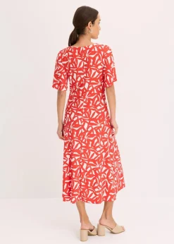 bonprix Kleider^Jerseykleid mit Raffung erdbeere/wollweiß bedruckt