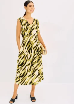 bonprix Bekleidung·Pullover & Strickjacken|Kleider^Jerseykleid mit Smock naturbeige/schwarz zebra bedruckt