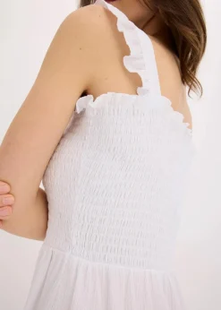 bonprix Bekleidung·Pullover & Strickjacken|Kleider^Jerseykleid mit Smok-Detail weiß