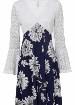 bonprix Kleider^Jerseykleid mit Spitze creme/blau floral