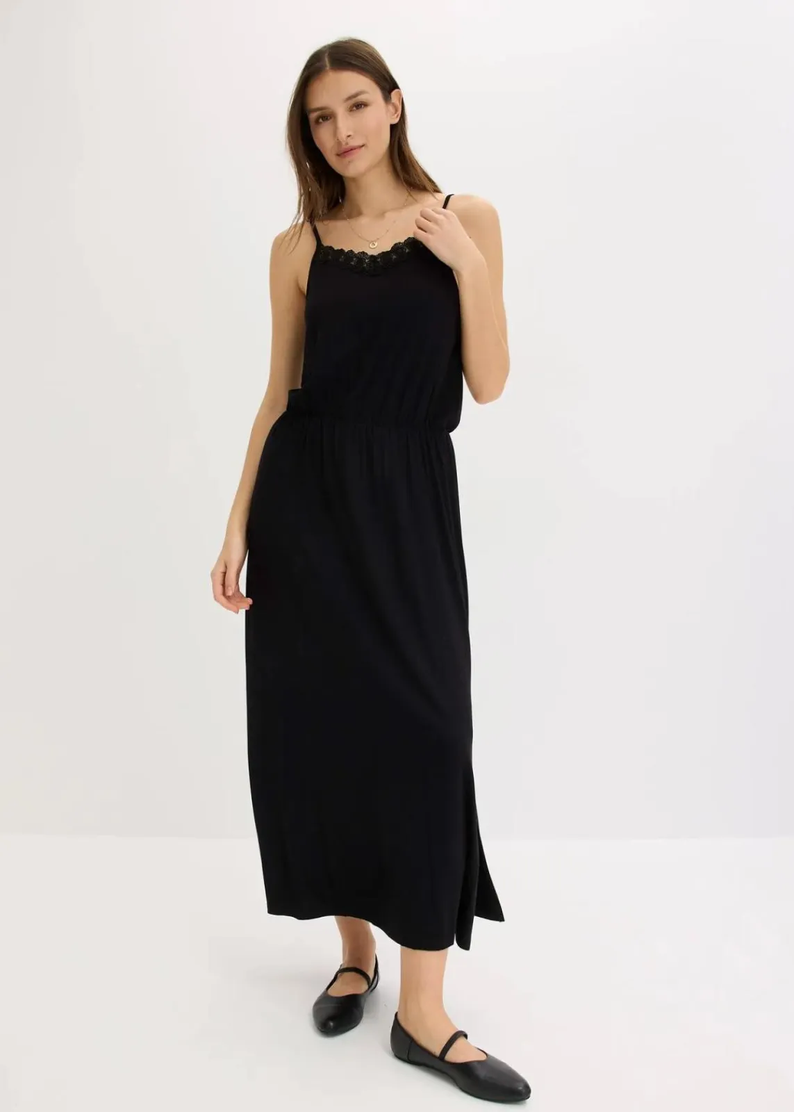 bonprix Nachhaltigere Materialien|Kleider^Jerseykleid mit Spitze schwarz