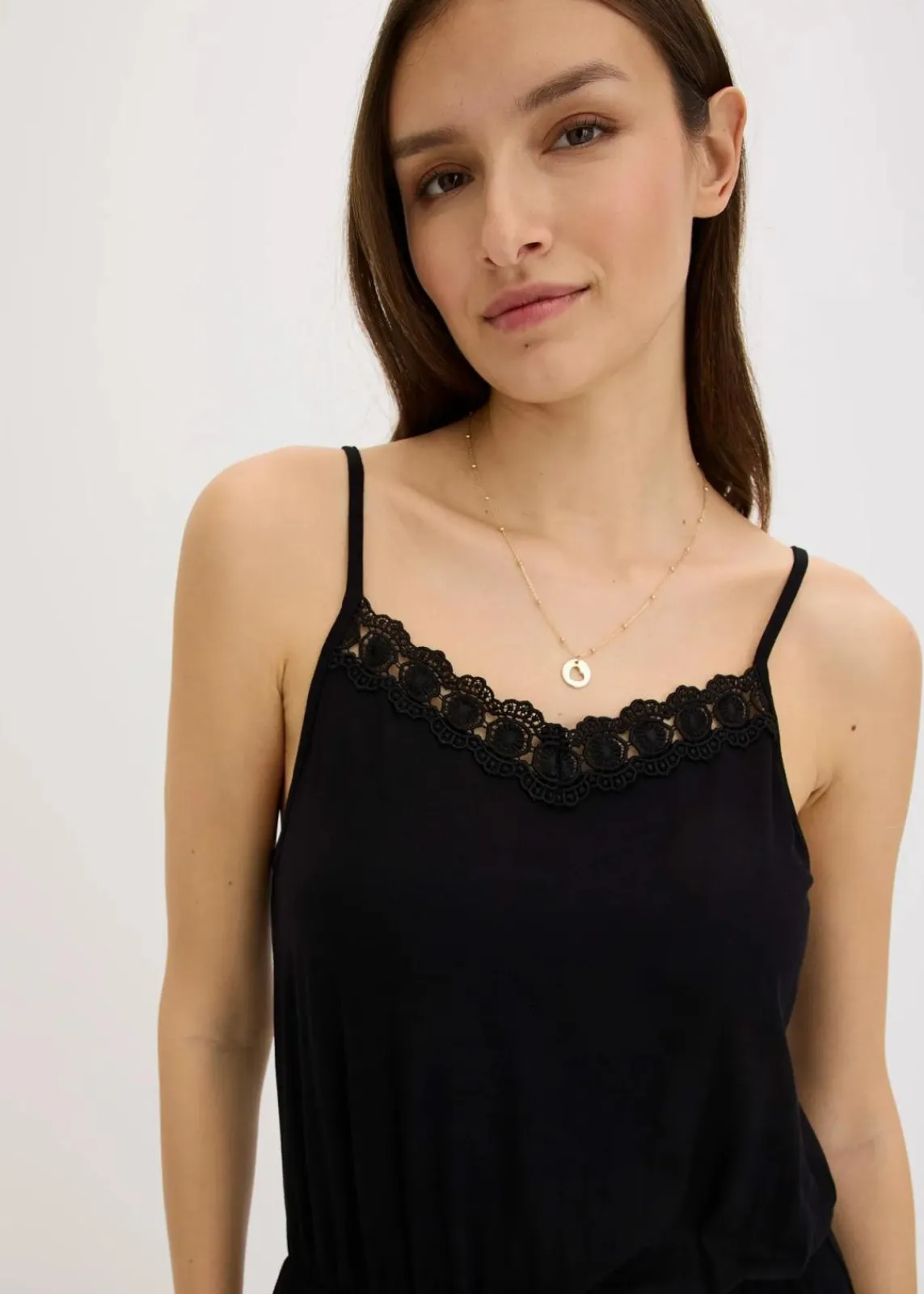 bonprix Nachhaltigere Materialien|Kleider^Jerseykleid mit Spitze schwarz