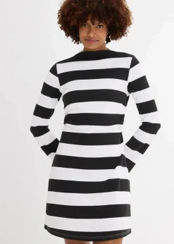 bonprix Nachhaltigere Materialien|Kleider^Jerseykleid mit Stehkragen schwarz/weiß gestreift