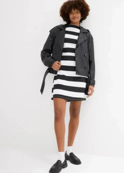 bonprix Nachhaltigere Materialien|Kleider^Jerseykleid mit Stehkragen schwarz/weiß gestreift