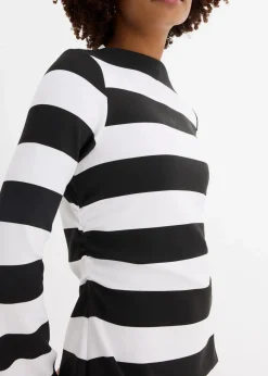 bonprix Nachhaltigere Materialien|Kleider^Jerseykleid mit Stehkragen schwarz/weiß gestreift