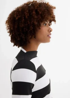 bonprix Nachhaltigere Materialien|Kleider^Jerseykleid mit Stehkragen schwarz/weiß gestreift