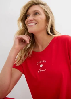 bonprix Kleider^Jersey-Kleid mit Stickerei aus Viskose-Elasthan-Mix tomatenrot