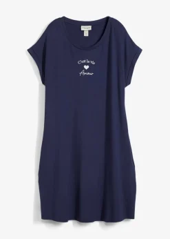 bonprix Kleider^Jersey-Kleid mit Stickerei aus Viskose-Elasthan-Mix dunkelblau