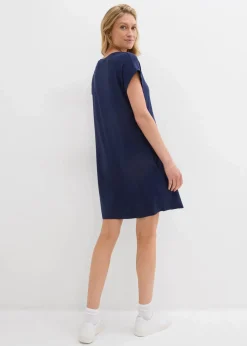 bonprix Kleider^Jersey-Kleid mit Stickerei aus Viskose-Elasthan-Mix dunkelblau