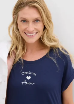 bonprix Kleider^Jersey-Kleid mit Stickerei aus Viskose-Elasthan-Mix dunkelblau