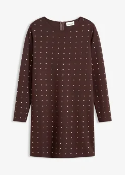 bonprix Bekleidung·Pullover & Strickjacken|Kleider^Jerseykleid mit Strass-Applikationen dunkelbraun