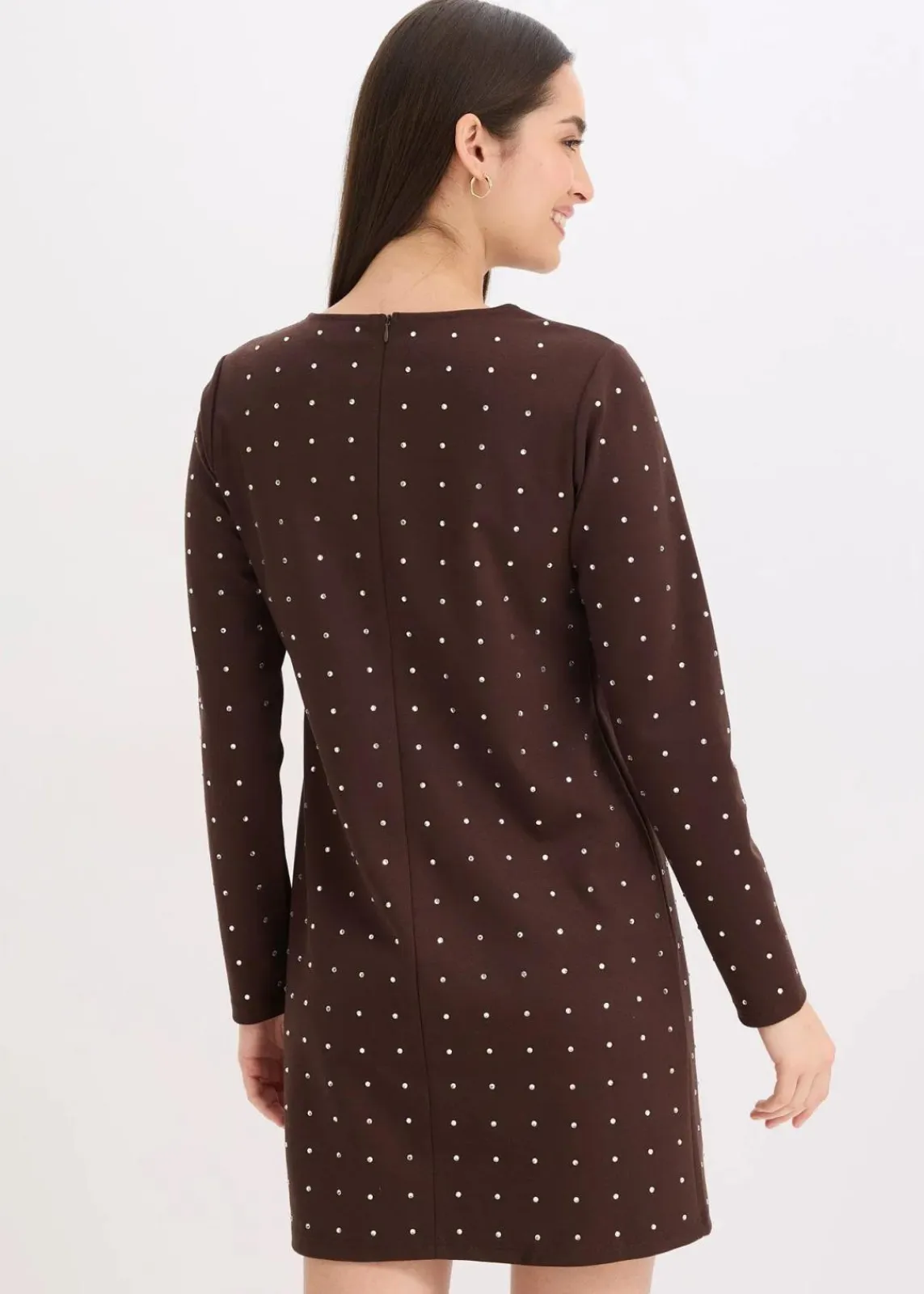 bonprix Bekleidung·Pullover & Strickjacken|Kleider^Jerseykleid mit Strass-Applikationen dunkelbraun