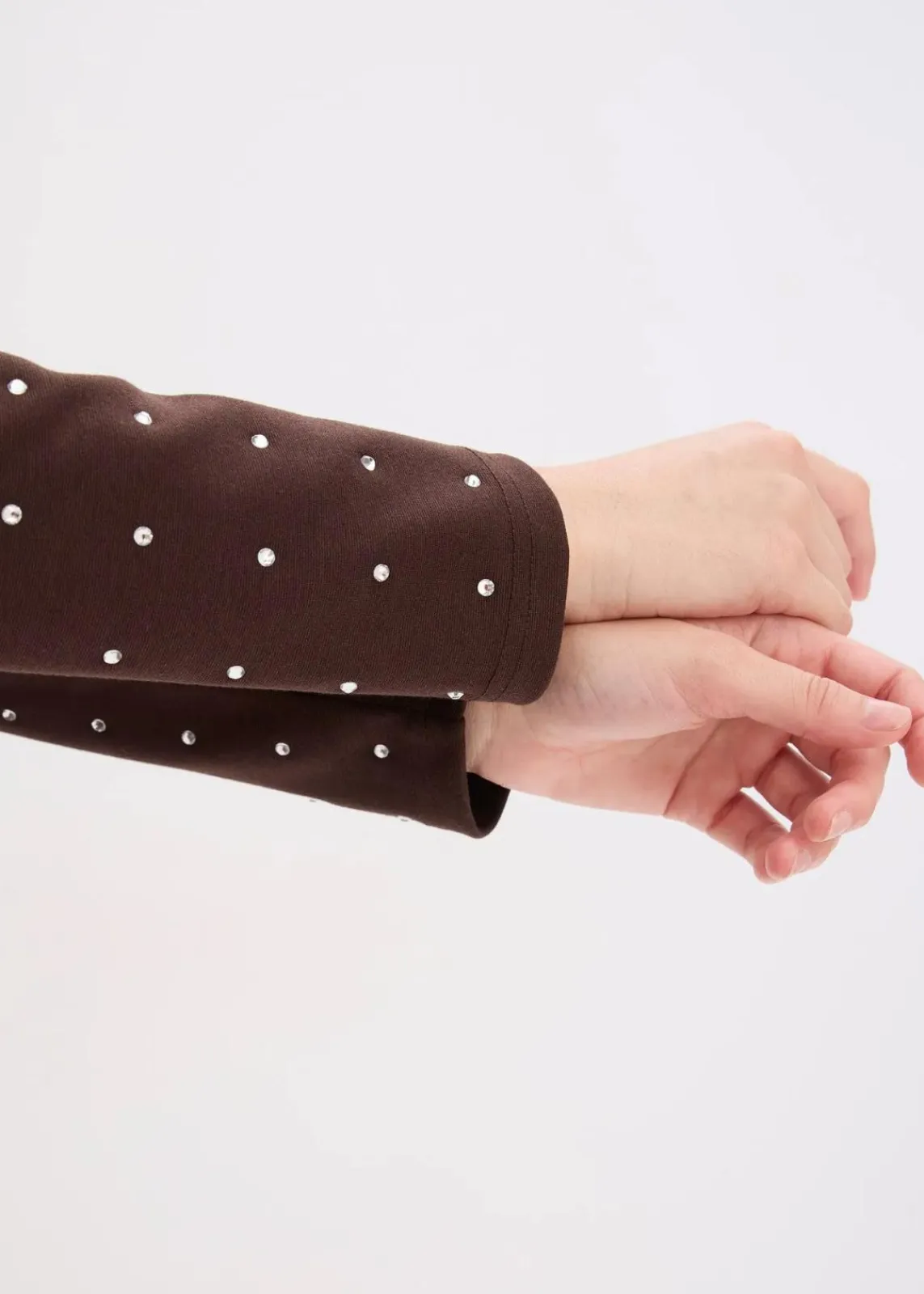 bonprix Bekleidung·Pullover & Strickjacken|Kleider^Jerseykleid mit Strass-Applikationen dunkelbraun