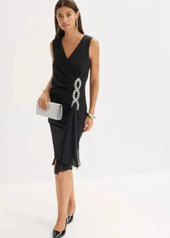 bonprix Bekleidung·Pullover & Strickjacken|Festliche Mode^Jerseykleid mit Strassstein-Applikation schwarz