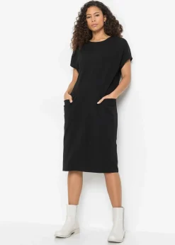 bonprix Bekleidung·Pullover & Strickjacken|Kleider^Jerseykleid mit Taschen schwarz