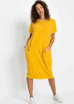 bonprix Kleider|Bekleidung·Pullover & Strickjacken^Jerseykleid mit Taschen safrangelb